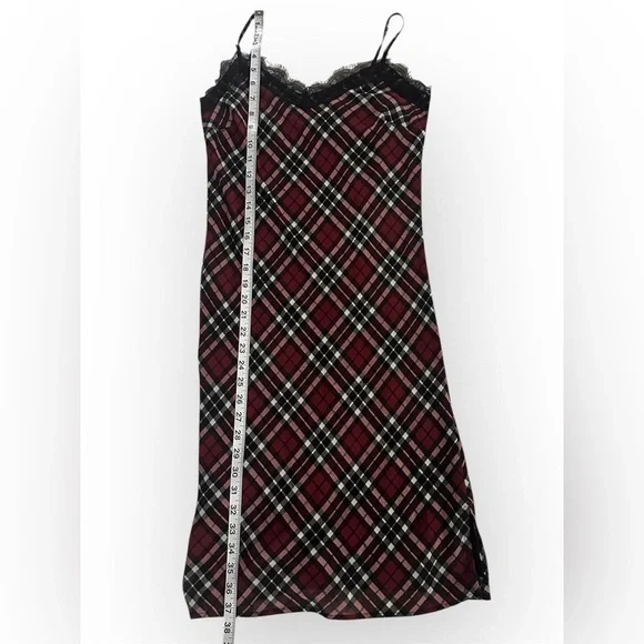 Michael Michael Kors Red Plaid Lace Trim Slip Dress Size 0 - Picture 8 of 8